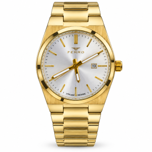 Ferro Silver Dial Watch with Date Display and Gold-Tone Metal Bracelet MS Department Store Oman