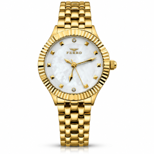 Ferro Men’s Gold Tone Crystal Bezel Analog Wrist Watch MS Department Store Oman