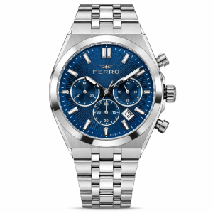 Ferro Men’s Blue Dial Chronograph Stainless Steel Watch – Analog Date Display Wrist Watch MS Department Store Oman