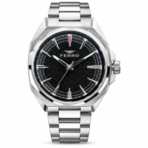 Ferro Women’s Silver Stainless Steel Analog Watch with Black Textured Dial & Date Display MS Department Store Oman