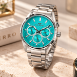 Ferro Women’s Silver Stainless Steel Chronograph Watch with Turquoise Textured Dial