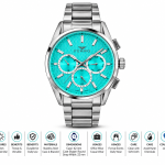 Ferro Women’s Silver Stainless Steel Chronograph Watch with Turquoise Textured Dial