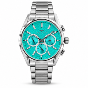 Ferro Women’s Silver Stainless Steel Chronograph Watch with Turquoise Textured Dial