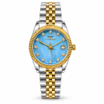 Ferro Women’s Light Blue Dial Gold & Silver Two-Tone Stainless Steel Watch