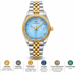 Ferro Women’s Light Blue Dial Gold & Silver Two-Tone Stainless Steel Watch