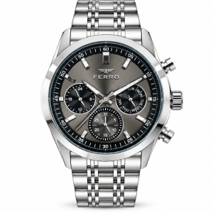 Ferro Grey Dial Multifunction Watch with Silver-Tone Metal Bracelet MS Department Store Oman
