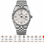 Ferro Men’s Silver-Tone Stainless Steel Watch with White Honeycomb Dial and Date Display