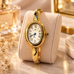 Ferro Women’s Gold-Tone Oval Dial Bangle Watch with Roman Numerals