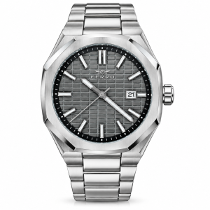 Ferro Grey Textured Dial Date Watch with Silver-Tone Metal Bracelet MS Department Store Oman