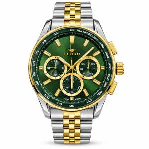 Ferro Green Dial Multifunction Watch with Gold-Tone Bezel and Two-Tone Metal Bracelet MS Department Store Oman