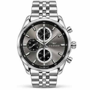 Ferro Grey Dial Multifunction Watch with Silver-Tone Metal Bracelet MS Department Store Oman