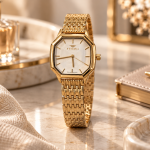 Ferro Women’s White Dial Gold-Tone Octagonal Stainless Steel Watch