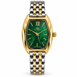 Ferro Green Tonneau Dial Watch with Gold-Tone Case and Two-Tone Metal Bracelet MS Department Store Oman