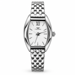 Ferro White Tonneau Dial Watch with Silver-Tone Metal Bracelet MS Department Store Oman