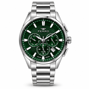Ferro Men’s Green Dial Silver Stainless Steel Multifunction Watch