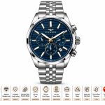 Ferro Men’s Blue Dial Multifunction Watch with Silver Stainless Steel Strap