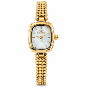 Ferro Gold-Tone Rectangular Watch with White Dial and Beaded Bracelet MS Department Store Oman