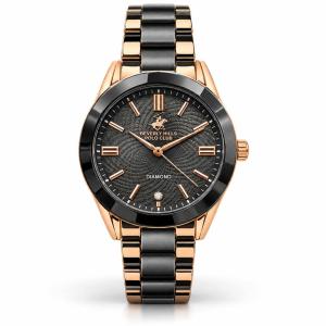 Women’S Black & Rose Gold Stainless Steel Wrist Watch