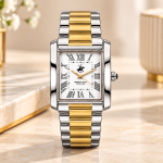 Beverly Hills Polo Club Women'S Watch Analog Mother Of Pearl Dial With Silver/Rose Gold Stainless Steel Band