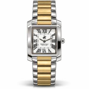 Beverly Hills Polo Club Two-Tone Rectangular Women’S Analog Watch – Silver & Gold Stainless Steel Strap