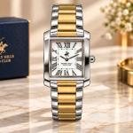 Beverly Hills Polo Club Two-Tone Rectangular Women’S Analog Watch – Silver & Gold Stainless Steel Strap