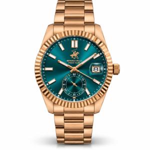 Beverly Hills Polo Club Men’S Rose Gold Stainless Steel Watch With Green Dial & Date Display