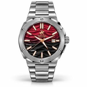Beverly Hills Polo Club Men’S Stainless Steel Watch – Burgundy Gradient Textured Dial, Black Bezel & Date Display