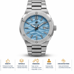 Beverly Hills Polo Club Men’S Stainless Steel Watch With Blue Wave Dial & Date Display