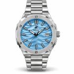 Beverly Hills Polo Club Men’S Stainless Steel Watch With Blue Wave Dial & Date Display