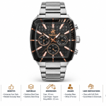 Beverly Hills Polo Club Men’S Green Dial Chronograph Watch With Silver Stainless Steel Strap