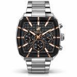 Beverly Hills Polo Club Men’S Green Dial Chronograph Watch With Silver Stainless Steel Strap