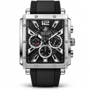 Beverly Hills Polo Club Men’S Square Chronograph Watch – Blue Dial, Black Case & Blue Silicone Strap