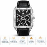 Beverly Hills Polo Club Men’S Square Chronograph Watch – Blue Dial, Black Case & Blue Silicone Strap