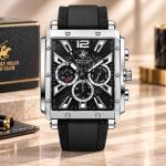 Beverly Hills Polo Club Men’S Square Chronograph Watch – Blue Dial, Black Case & Blue Silicone Strap