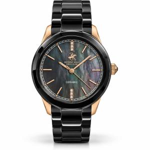 Beverly Hills Polo Club Ceramic Women’S Watch – Black & Rose Gold Mother Of Pearl Dial