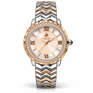 Beverly Hills Polo Club Women’S Two-Tone Rose Gold & Silver Crystal Bezel Analog Watch