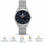 Beverly Hills Polo Club Slim Tech 5 Women’S Silver Mesh Watch With Blue Dial