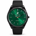 Beverly Hills Polo Club Slim Tech 5 Men’S Black Leather Strap Watch – Green Dial