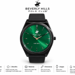 Beverly Hills Polo Club Slim Tech 5 Men’S Black Leather Strap Watch – Green Dial