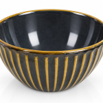 Black And Mustard Yellow Ribbed Ceramic Cereal Bowl MS Department Store Oman