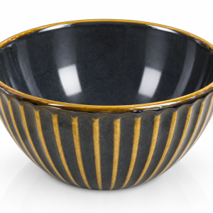 Black And Mustard Yellow Ribbed Ceramic Cereal Bowl MS Department Store Oman