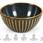 Black And Mustard Yellow Ribbed Ceramic Cereal Bowl MS Department Store Oman