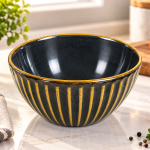 Black And Mustard Yellow Ribbed Ceramic Cereal Bowl MS Department Store Oman
