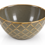 Grey And Mustard Yellow Diamond-Patterned Ceramic Cereal Bowl MS Department Store Oman