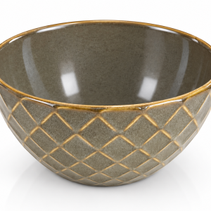 Grey And Mustard Yellow Diamond-Patterned Ceramic Cereal Bowl MS Department Store Oman