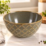 Grey And Mustard Yellow Diamond-Patterned Ceramic Cereal Bowl MS Department Store Oman