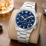 Ferro Men's Stainless Steel Chronograph Watch with Blue Dial & Silver Bracelet MS Department Store Oman