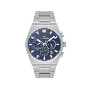 Ferro Men's Stainless Steel Chronograph Watch with Blue Dial & Silver Bracelet MS Department Store Oman