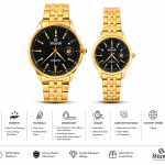 Sveston Kingston Gold Couple Watch Set – Analog Stainless Steel Wrist Watches with Date Display – Assorted MS Department Store Oman