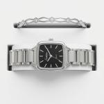 Ceshdun Silver-Tone Women’S Square Wristwatch & Bracelet Set With Black Dial MS Department Store Oman
